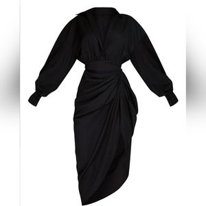 PLT: Black Balloon Sleeve Skirt Midi Shirt Dress